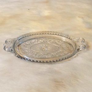Vintage Crystal Clear Glass Tray Two Handles